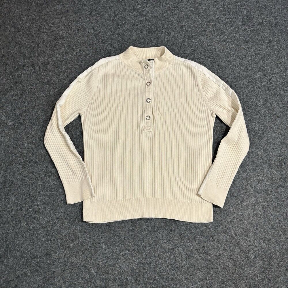 Lauren Ralph Lauren 1/2 Button Sweater Size XL Pullover Ribbed Cream